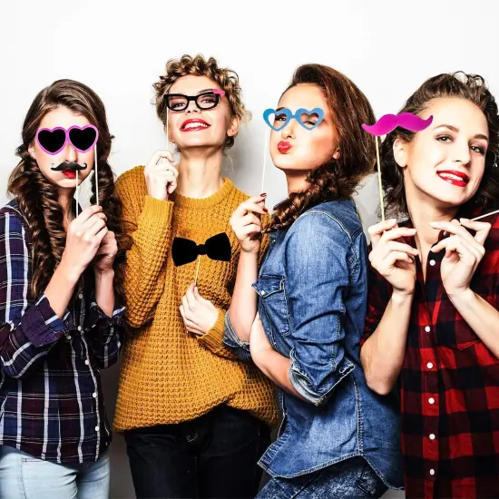 60 Pieces Photo Booth Props DIY Kit Graduation Funny Selfie Props Accessories for Wedding Prom Party Supplies Favors with Mustache on a Stick, Hats, Glasses, Mouth, Bowler, Bowties {3}