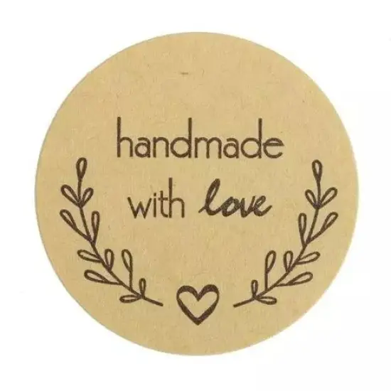 500 Natural Black 1.5" Round Self Adhesive Handmade Love STICKERS DIY Crafts {1}