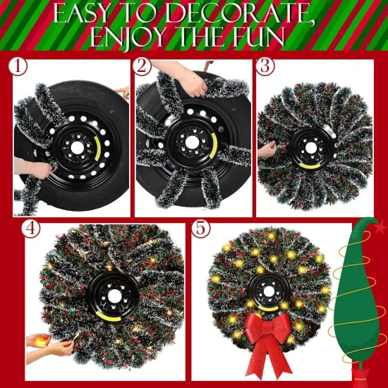 6 Pcs 98.4 ft Christmas Garland Car Spare Tire Decoration Car Wreath with Light {5}