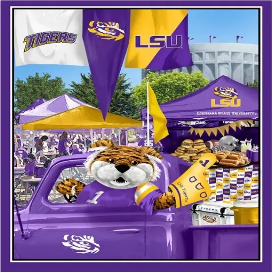 Licensed NCAA Louisiana State University Tailgate Panel LSU-1157 Cotton Fabric by the Panel {1}