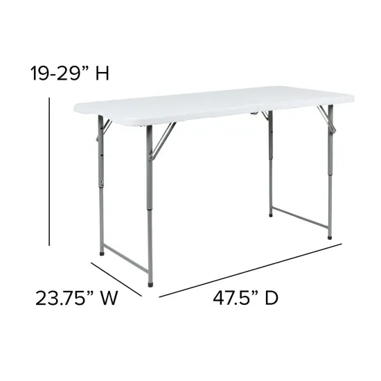 Emma and Oliver Height Adjustable Bi-Fold Plastic Folding Table with Carrying Handle Granite White {4}