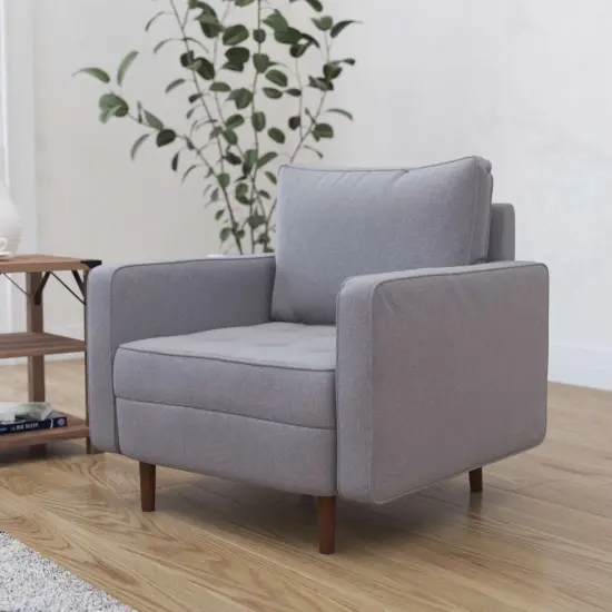 Merrick Lane Garibaldi Mid-Century Modern Armchair with Tufted Upholstery & Solid Wood Legs Slate Gray {1}