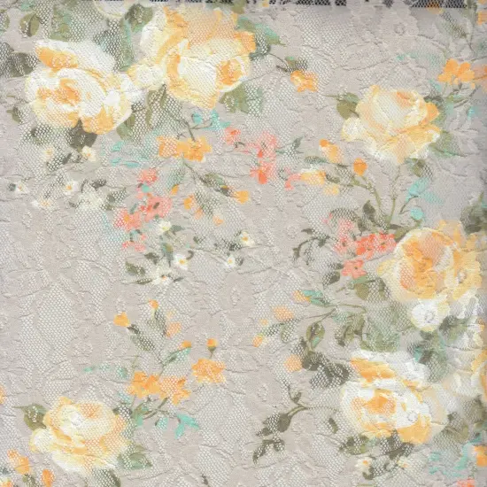 Digital Floral Lace Print Fabric 1 Yard Soft Stretch Smooth Knit 58/60" Wide TAUPE {3}