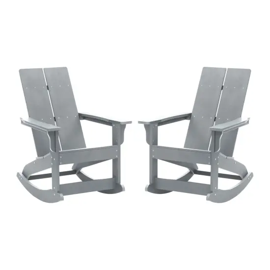 Merrick Lane Set of 2 Wellington UV Treated All-Weather Polyresin Adirondack Rocking Chair for Patio, Sunroom, Deck and More Gray {2}