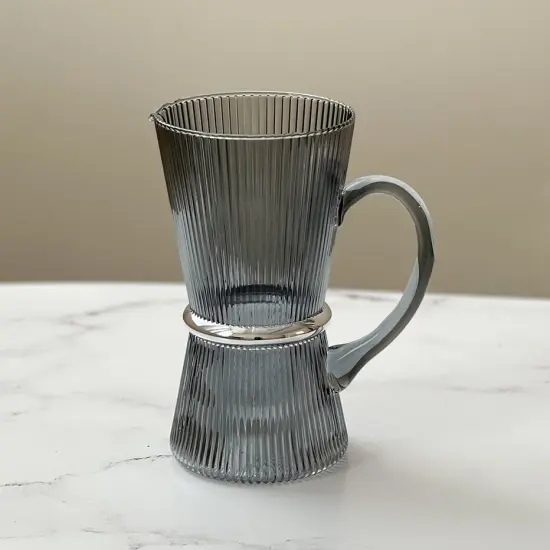 Ribbed Glass Pitcher with Band By Kinor Decor Grey {5}