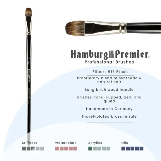 Creative Mark Hamburg Premiere Professional Oil Painting Brushes - Filbert #16 Oil Paint Brush - Handmade in Germany, Natural & Synthetic Hair Blend, Long Triple-Lacquered Birch Handle {3}