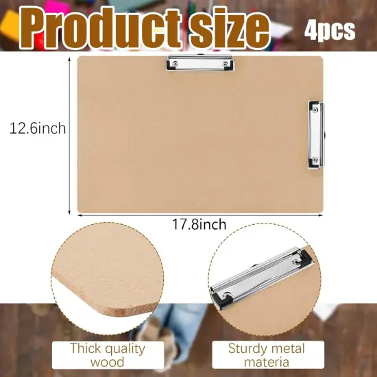 11x17 Clipboard Wooden Lap Board with Low Profile Clip Brown Double Landscape Clip Hardboard Drawing Board Landscape Horizontal Large Clipboard for Desk Paper Sketching Art Supplies(4 Pcs) {2}