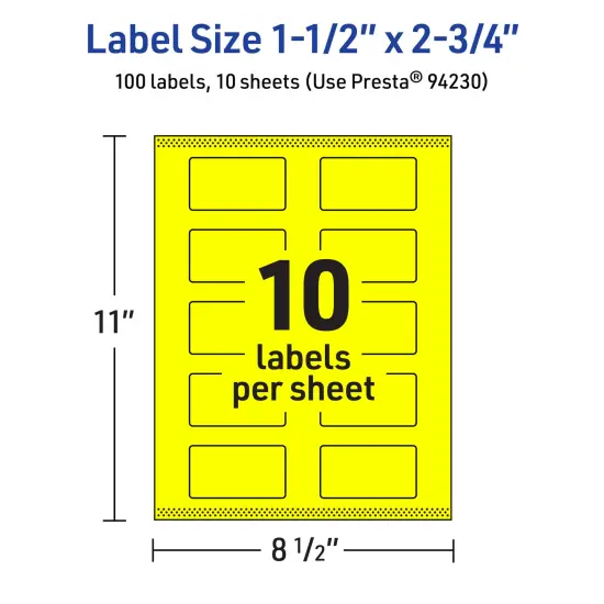 Avery Neon Yellow Paper Labels, 1.5" x 2.75" Rectangle {5}