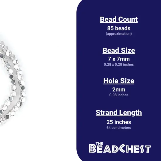 The Bead Chest Cornerless Cube Beads - Full Strand of Faceted Ethnic Metal Spacers (7mm, Silver) {4}