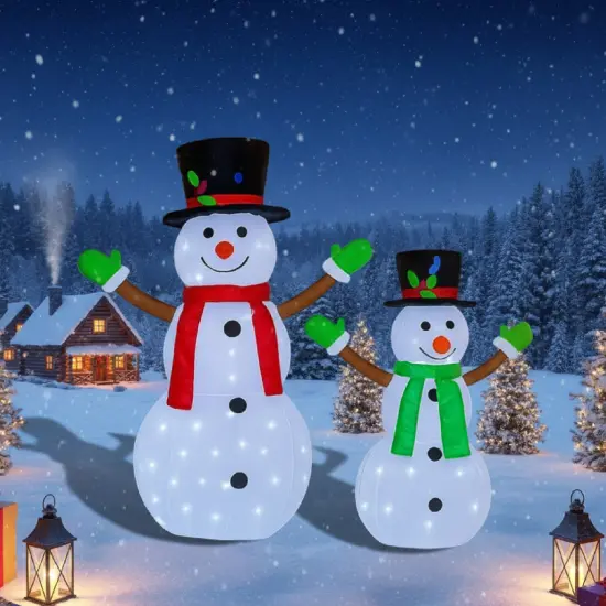 2 Piece Lighted Snowman Pair Pop-Up Holiday Decoration Set 42" & 28" {2}