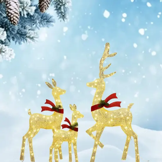 Sophisticated White Thread Lighted Deer Family Set for Holiday Decor 60"+48"+32" {5}