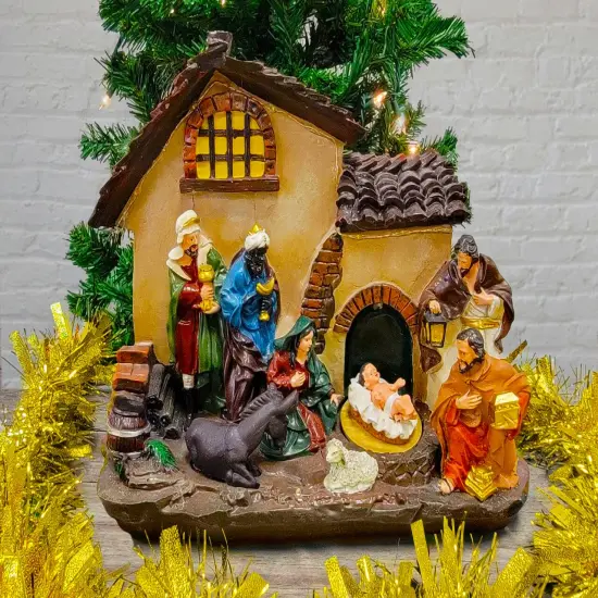 Christmas Village with LED Lights. Holy Family Scene {1}