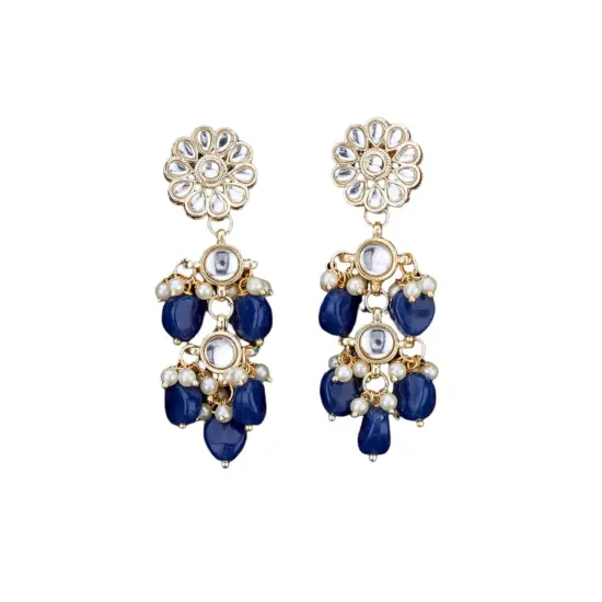 Indian Jhumka Earrings for Women - Large Floral Kundan Faux Pearls Drop Chanbali Earrings Indian Jhumki Ethnic Beaded Bollywood Style Dangle Earrings Jewelry for Bride Birthday Gift for Her PEACH {6}