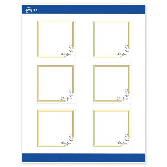 Avery Printable Square Labels, Gold Double Border with Florals, 3" x 3", Matte White Square Labels, Permanent, Laser/Inkjet, 60ct, Great for Product Labels {1}