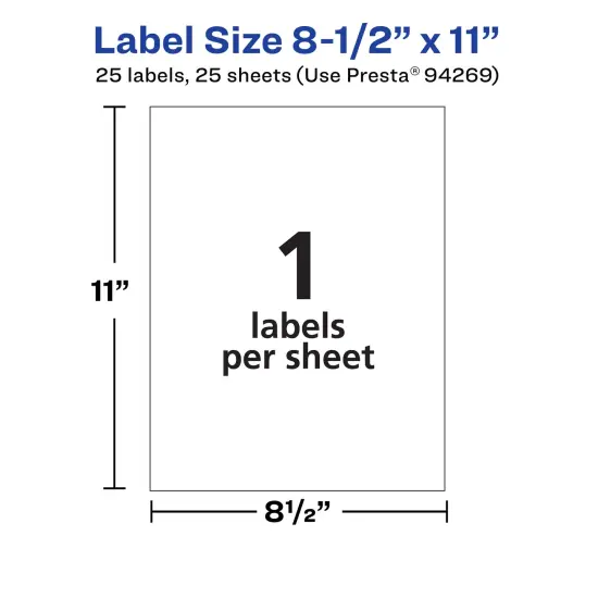 Avery Matte White Rectangle Labels, 8-1/2" x 11" {5}