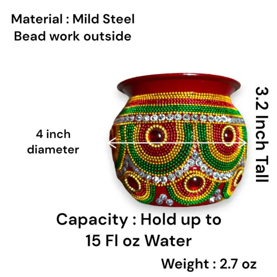Decorative Kalash for Pooja Handmade Mild Steel Puja Kalash Festival Wedding Decor Grah Pravesh Home Temple Mandir Decor Housewarming Gift Lota for Navratri Karvachauth Diwali {6}
