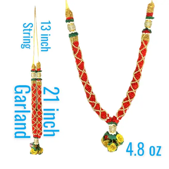 2PC Idol Mala 21 Inch God Goddess Haar Mala Indian Garland Jaimala Makhmali Bhagwan Haar Idol Pooja Item Garland for Photo Frame God Shringar Reusable Satin Mala Temple Decor (Red Golden) {3}