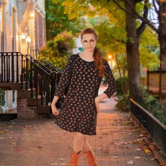 Northlight Women's Jack-O-Lantern Pumpkin Halloween Dress - Large Black {1}