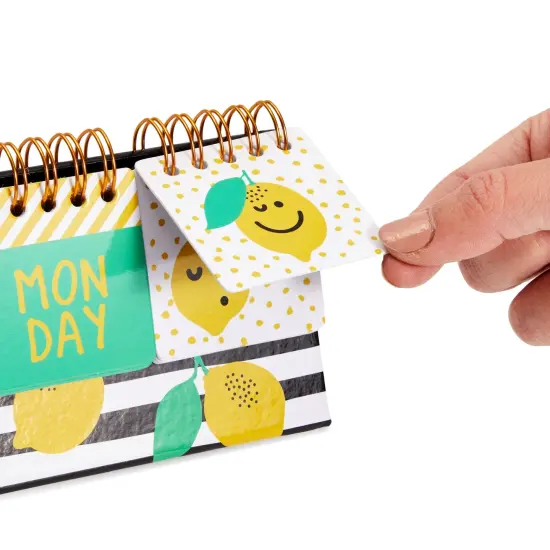 Lemon Perpetual Flip Calendar for Office Desktop, Classroom Supplies, Desk Calendar with Day, Date, and Month Display for Planning, Home, Kitchen Decor (8 x 3.5 Inches) Multicolor {6}