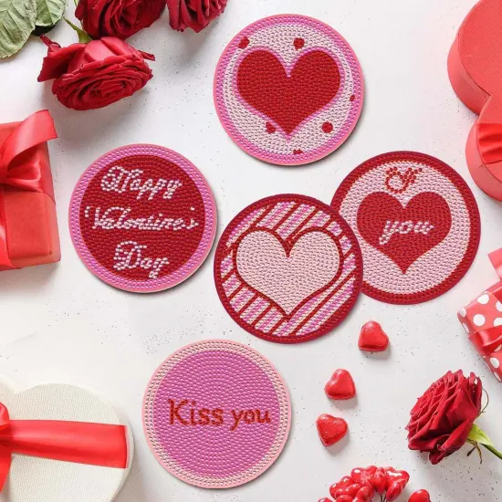 8 Pcs Diamond Art Painting Love Coasters with Holder,DIY Valentines Coaster Diamond Art Kits for Adults Beginners, Round Full Drill Diamond Art Craft Supplies QLBD-03 {3}