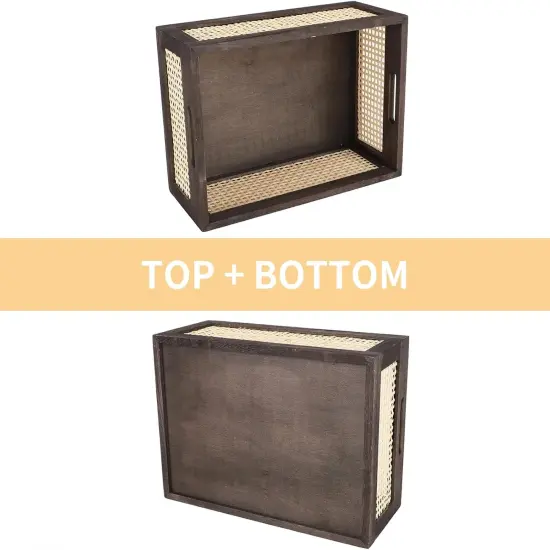 Rattan Storage Baskets, Wicker Storage Baskets for Shelves, Wooden Crate. (Brown-Set2) {3}