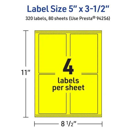 Avery Neon Yellow Paper Labels, 5" x 3.5" Rectangle {5}