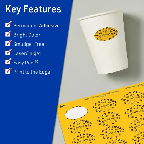 Avery Bright Yellow Paper Labels, 1-1/8" x 2-1/4" Oval {2}