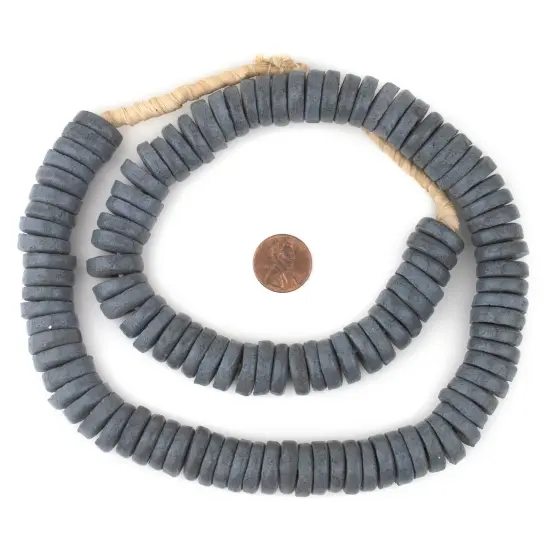 The Bead Chest Dark Grey Ashanti Glass Disk Beads (18mm) {2}
