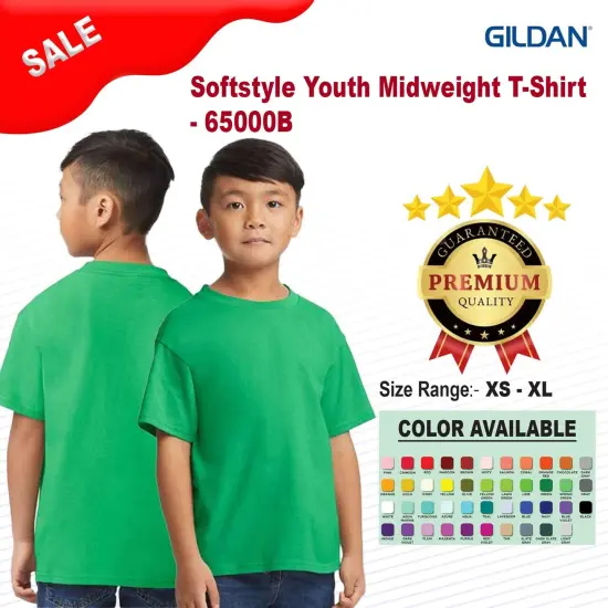 Gildan&reg; Softstyle Youth Midweight Crew Neck Short Sleeve T-Shirt Pitch black {2}