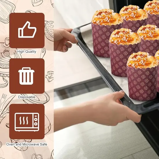 48 Pcs Easter Panettone Paper Pan Mold Corrugated Form for Cakes Bread Round Paper Baking Molds for Kitchen Muffin Cupcake Kulich Paska, Brown (12 oz) {3}