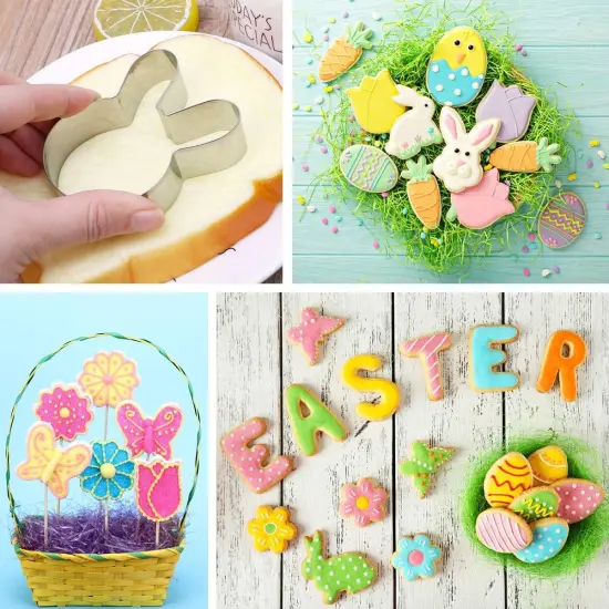 Easter Cookie Cutters, 5 Pieces Chick Carrot Egg Bunny Rabbite Shapes Metal Cookie Cutters Stainless Steel Sets Holiday Themed Baking Kit {2}
