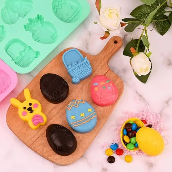 4 Pack Easter Chocolate Molds, Bunny Half Egg Shaped Non-stick Silicone Molds for DIY Chocolate Candy Muffin Handmade Soap Cake Decoration {3}
