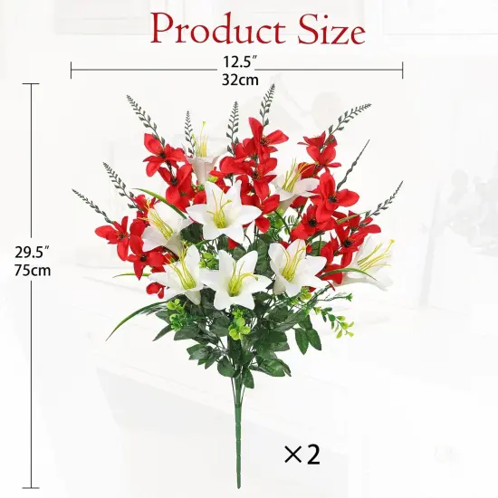 Cemetery Flowers 2pack Cemetery Decorations for Grave Funeral Flowers Artificial Lily Gladiolus Cemetery Flowers for Grave Graveyard Memorial Flowers for Gravesite Cemetery Headstones -Red and White {3}