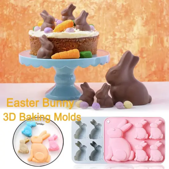 2-Pack Easter Bunny Chocolate Molds Set, 3D Cute Easter Bunny Silicone Mold for Baking Easter Treats Chocolate, Cake, Jelly, Fudge, Pudding {5}