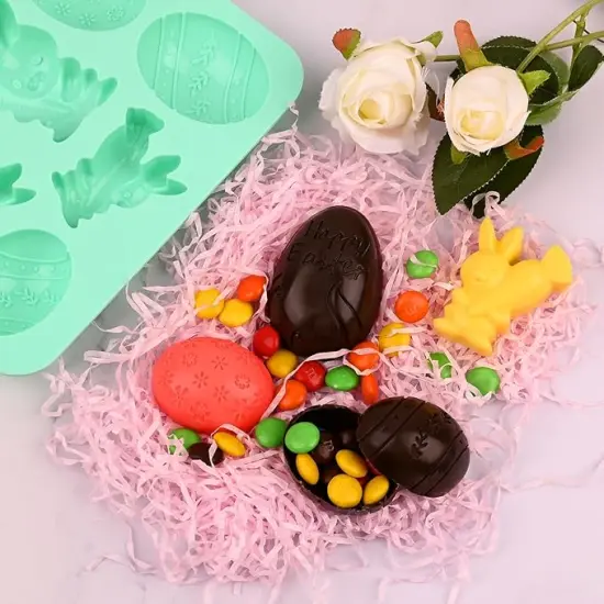 4 Pack Easter Chocolate Molds, Bunny Half Egg Shaped Non-stick Silicone Molds for DIY Chocolate Candy Muffin Handmade Soap Cake Decoration {2}