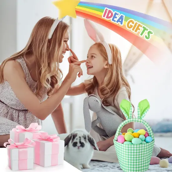 1 Piece Easter Bunny Basket Bags for Boys Girls with Cute Rabbit Ears Plaid Bucket Storage Gifts for Easter Egg Hunts Decorations Candy Gifts Storage {4}