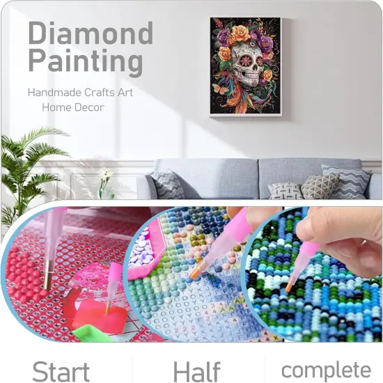 Skull Diamond Art Kits for Adults,DIY Diamond Painting Round Full Drill 12x16in,5D Diamond Dots Art for Beginning Home Wall Decor {3}