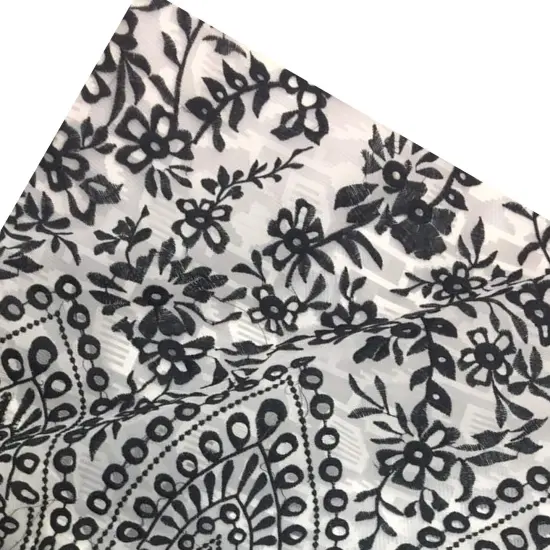 1 Yard Organza Big Border Embroidery Designer Fabric for Dresses 55 Inches Wide {5}