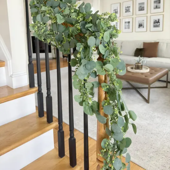 2 Pack 5.9ft Eucalyptus Garland, Artificial Greenery Garland Fake Silver Dollar Eucalyptus Leaves Spring Garland Wreath Vines for Wedding Table Party Mantle Bedroom Wall Room Decor {4}