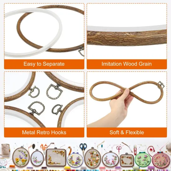 5 Pieces 8 Inch Embroidery Hoops Frame Round Imitated Wood Circle Cross Stitch Hoop Ring for Embroidery Art Craft Handy Sewing Decoration {6}