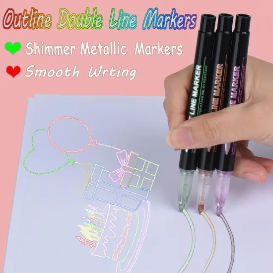 24 Pack Double Line Outline Markers, Squiggles Shimmer Markers Set, Self Outline Metallic Glitter Marker Pens for Christmas,Art, Drawing, Writing, Greeting Cards, DIY, Scrapbook, Easter Eggs {4}