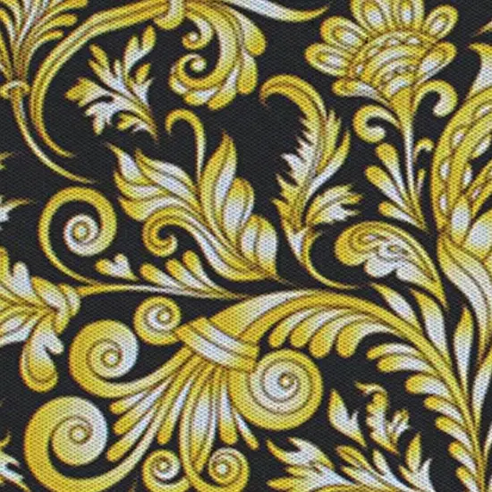 Gold Black Baroque Printed Power Mesh Fabric {3}