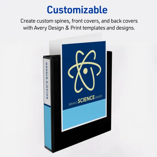 Avery Durable View 3 Ring Binders, 1.5 Inch Slant Rings, 375-Sheet Capacity, DuraHinge, 2.1 Inch Wide Spine, Customizable Clear Covers and Spine, Assorted Dark Colors (4-Pack of 05622) {5}