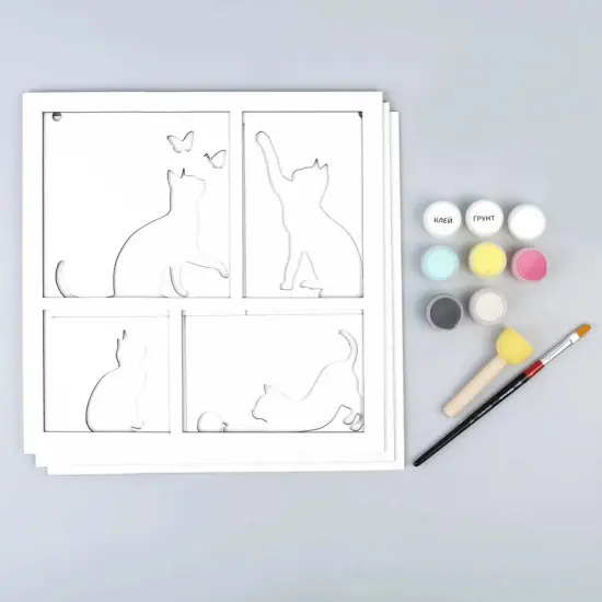 Rosa Talent 4 Cats - 3D Painting on Fiberboard Set. Create Your DIY Decoration. Primed. 3 Layers. 11.81*11.81 inches. {2}