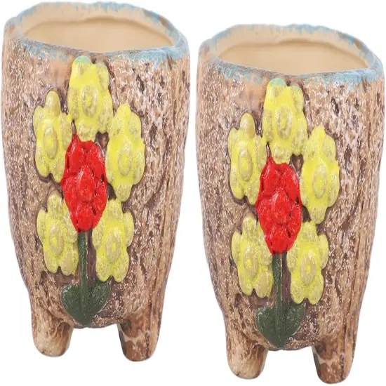 2pcs Hand Painted Plant Pots - Light Brown {1}