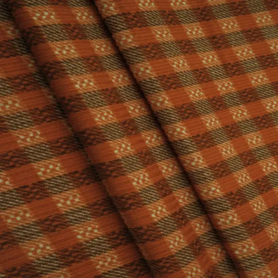 Gingham Check Yummy Rib Knit Fabric 1 Yard 4x2 Soft Stretch 58/60" Wide RUST/MUSTARD {3}