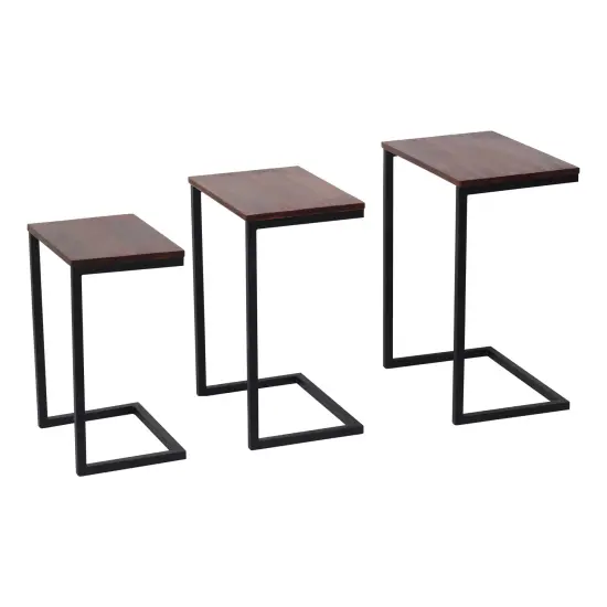 Hadarah 3 Piece Nesting Side Table Chestnut Brown With Black Metal Base {4}