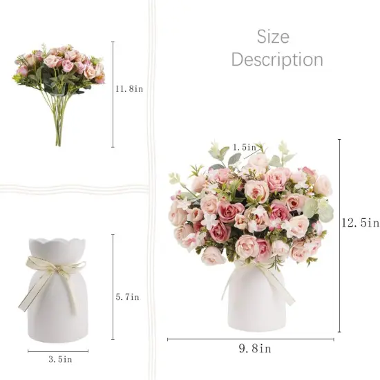 Elegant Artificial Silk Rose Bouquet with Vase &ndash; Perfect for Home, Office & Event D&eacute;cor {4}