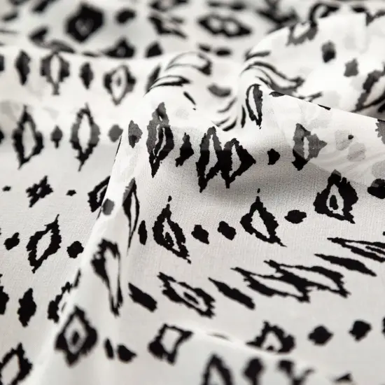 1 Panel White and Black Abstract Printed Silk Chiffon Sheer Overlay Fabric 54 Inch Width {2}