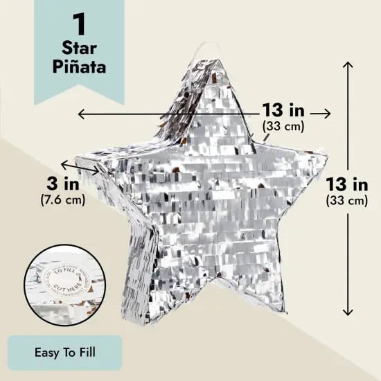 Silver Foil Star Pinata for Kids Birthday, Twinkle Twinkle Little Star Gender Reveal Party Decorations (Small, 13 x 13 x 3 In) {3}